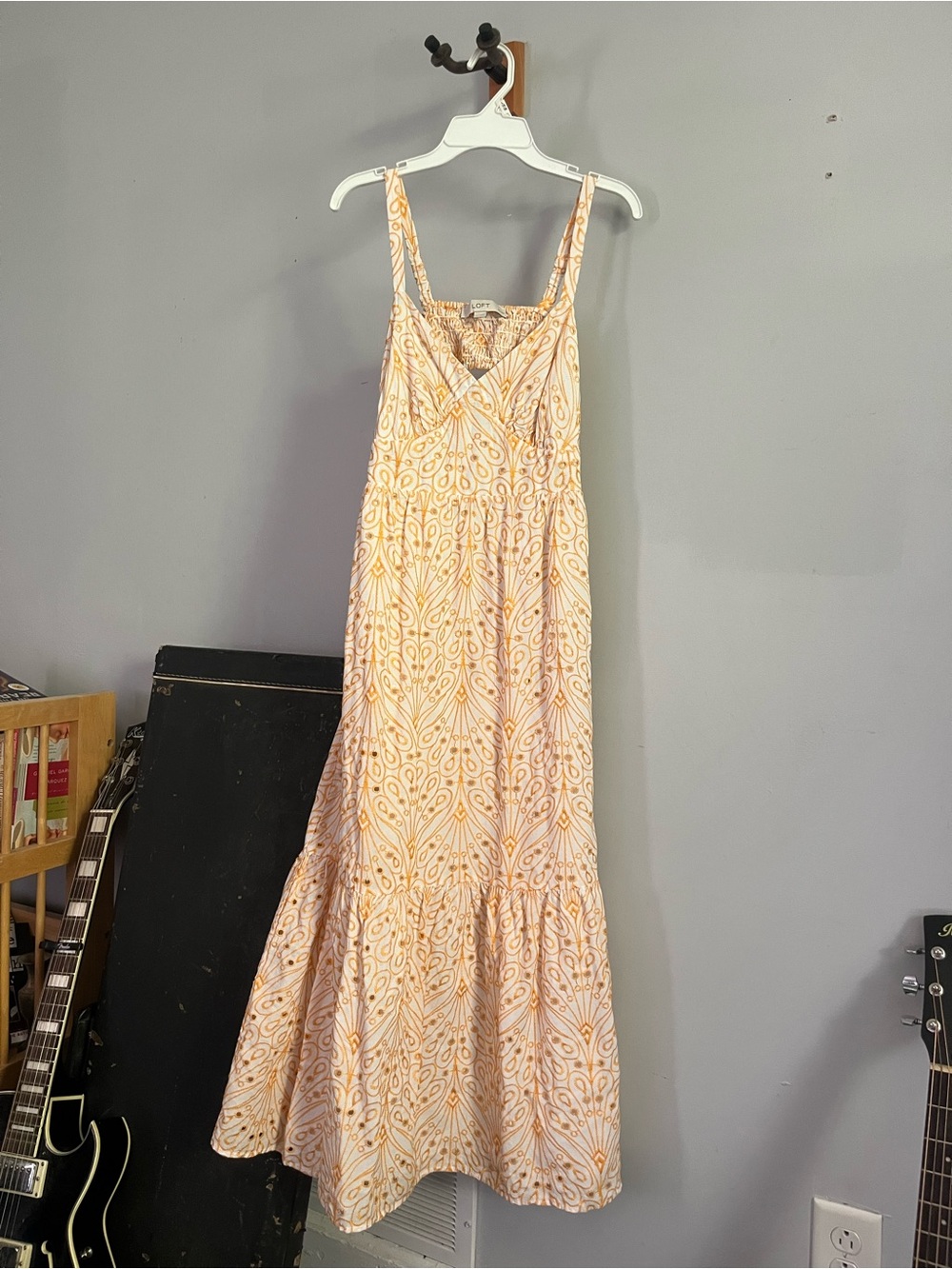 LOFT Eyelet Open Back Maxi Dress Petite Yellow/White